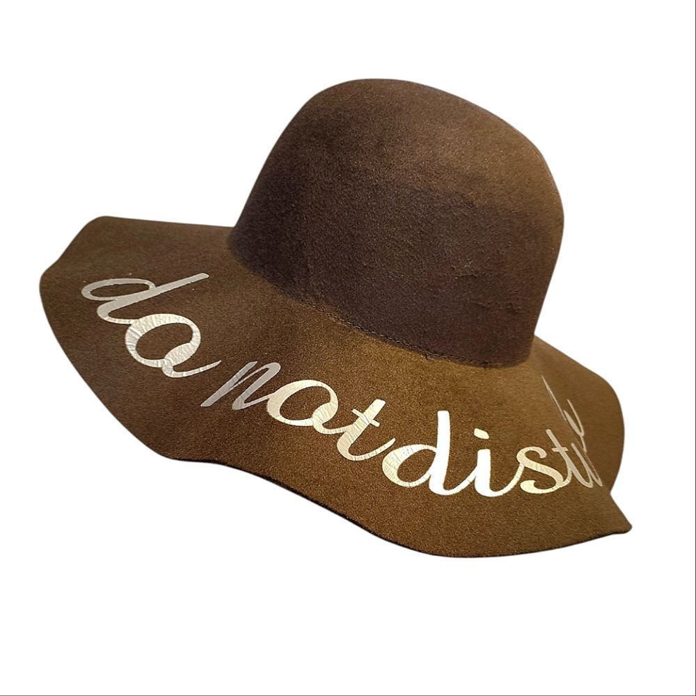 Brown Felt Do Not Disturb Oversized Floppy Sun Hat NEW
